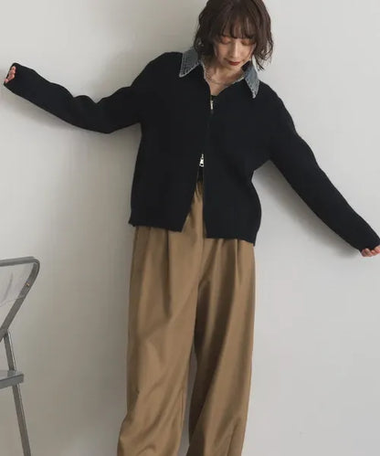 Denim Layered Zip Cardigan