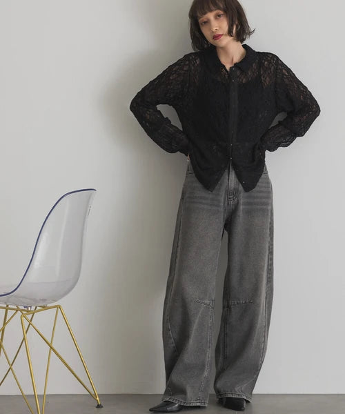 Lace Panel Front Hook Shirt Cardigan