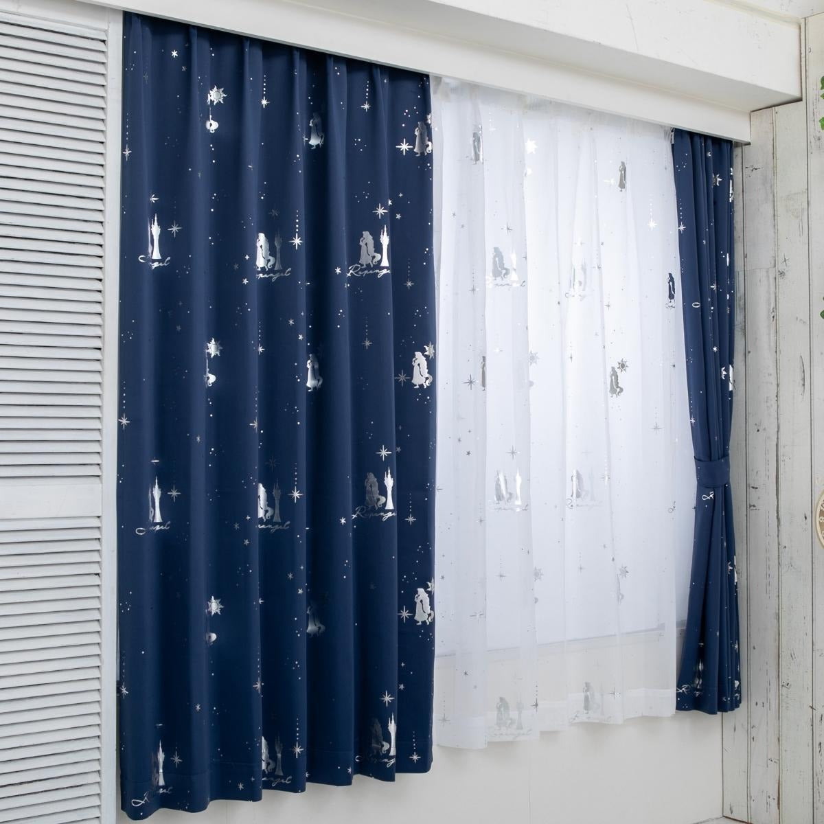 Rapunzel 2-Level Blackout Heat Insulation Aluminum Foil Printed Glitter Curtains