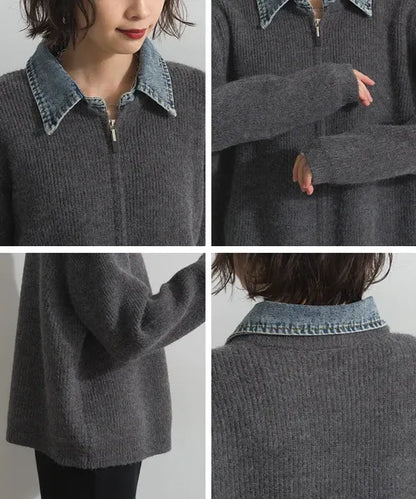 Denim Layered Zip Cardigan