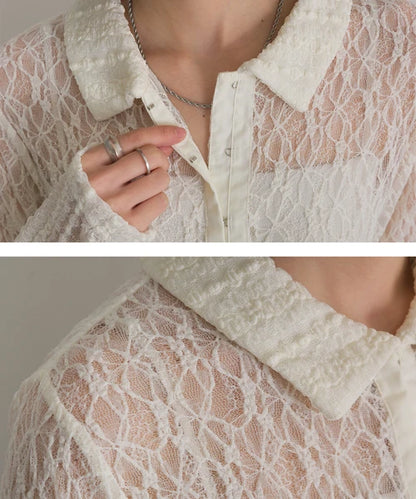 Lace Panel Front Hook Shirt Cardigan