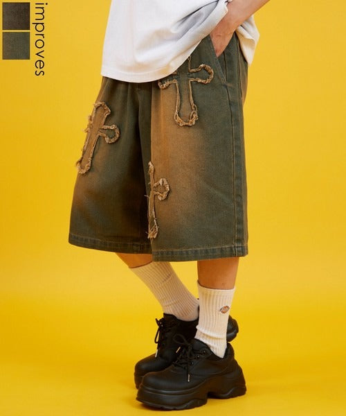 Denim Overdyed Wide Shorts