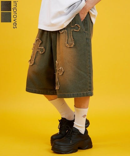 Denim Overdyed Wide Shorts