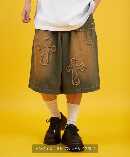 Denim Overdyed Wide Shorts