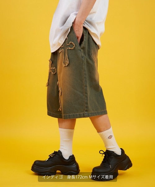 Denim Overdyed Wide Shorts