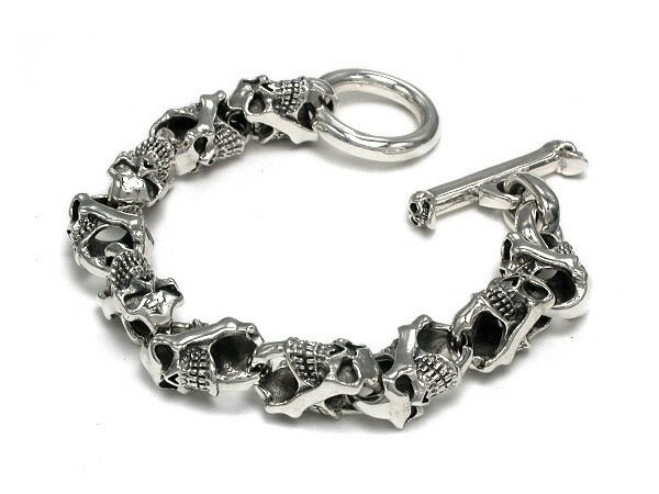 Double-Sided Skull Silver Bracelet