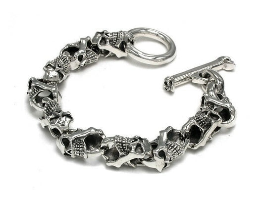 Double-Sided Skull Silver Bracelet