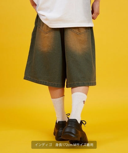 Denim Overdyed Wide Shorts