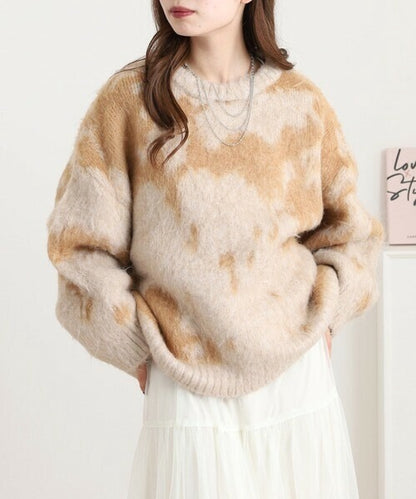 Mohair-Touch Tie-Dye Oversized Knit Pullover