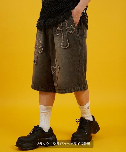 Denim Overdyed Wide Shorts