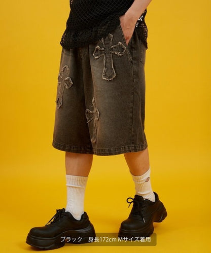 Denim Overdyed Wide Shorts