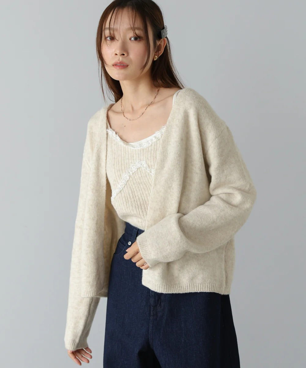 Bab Knit Lace Cami + Knit Cardigan Set