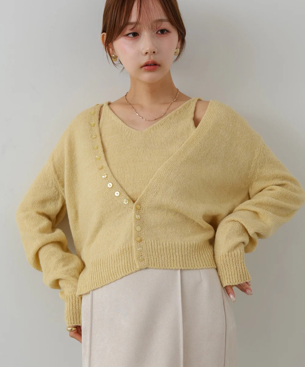 Bab Button Design Cami Knit Set