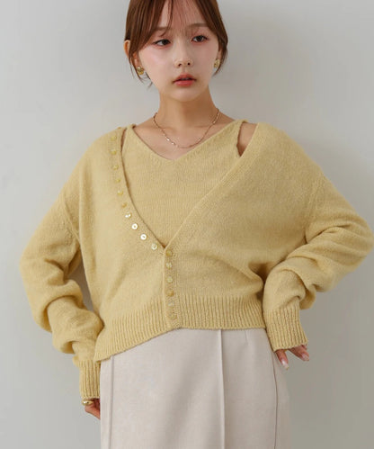 Bab Button Design Cami Knit Set