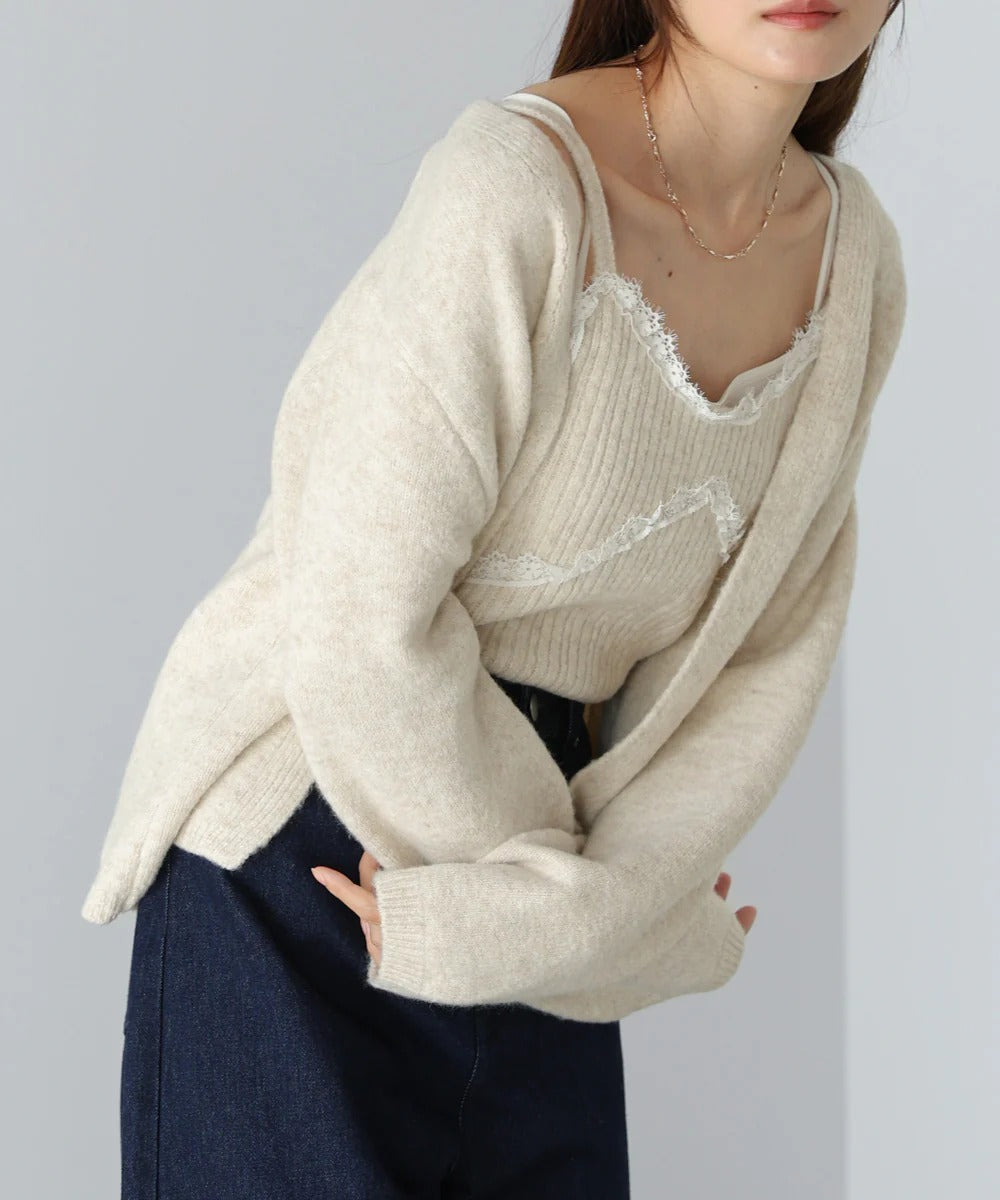 Bab Knit Lace Cami + Knit Cardigan Set