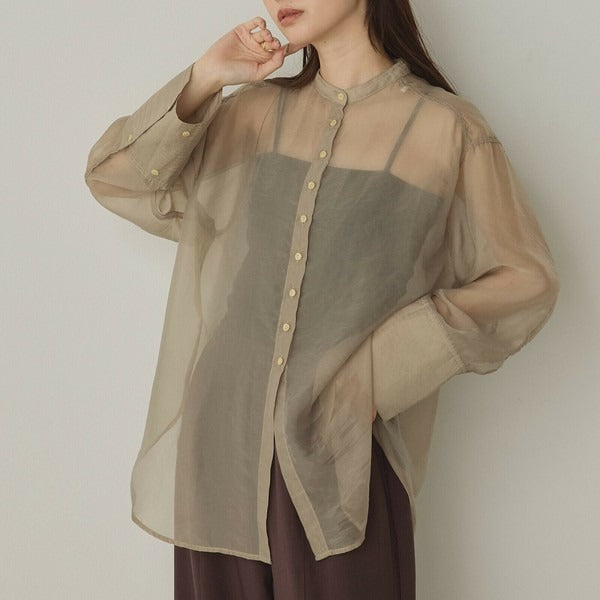 Hunch Shiny Sheer Washer Wide Cuff Shirt