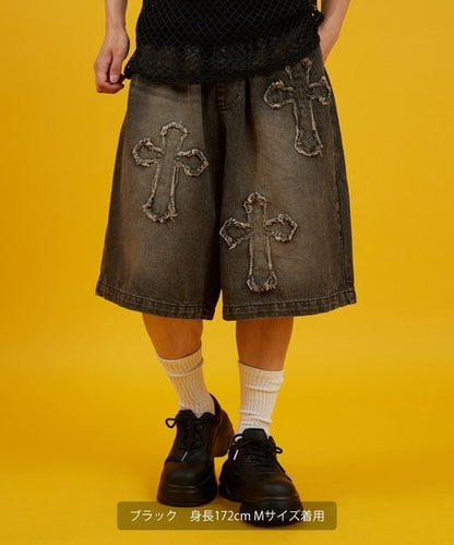 Denim Overdyed Wide Shorts