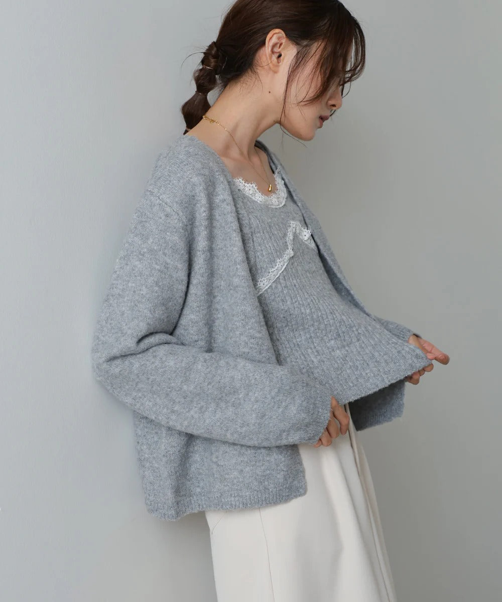 Bab Knit Lace Cami + Knit Cardigan Set
