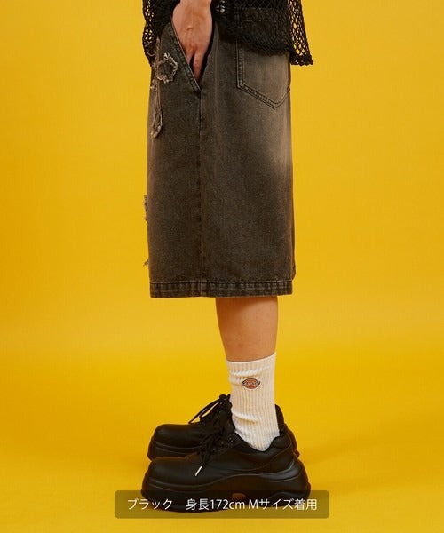 Denim Overdyed Wide Shorts