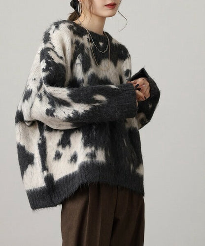 Mohair-Touch Tie-Dye Oversized Knit Pullover