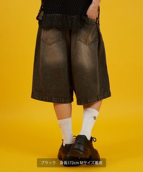 Denim Overdyed Wide Shorts