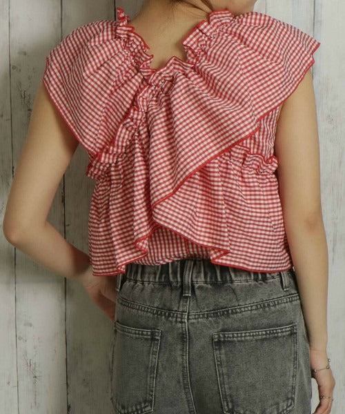 Cross-Gathered Check Blouse
