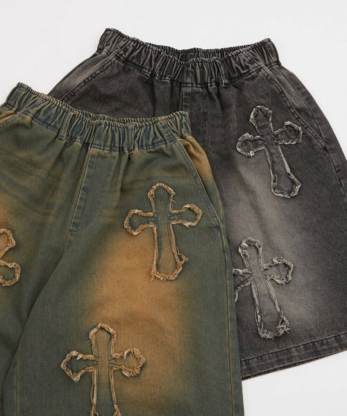 Denim Overdyed Wide Shorts