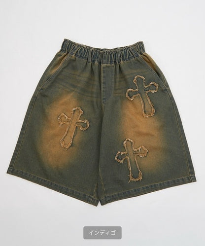 Denim Overdyed Wide Shorts