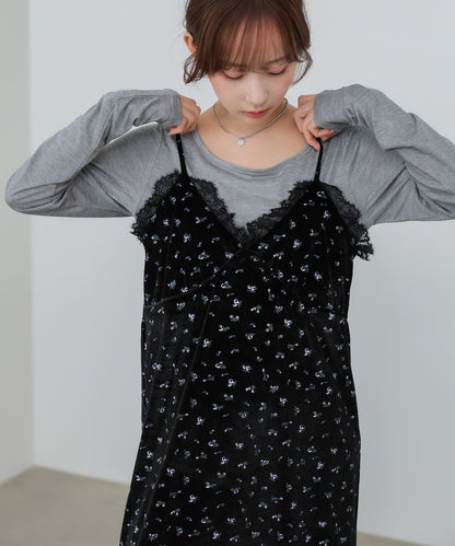 Bab Velvet Cami Dress with Small Floral Lace