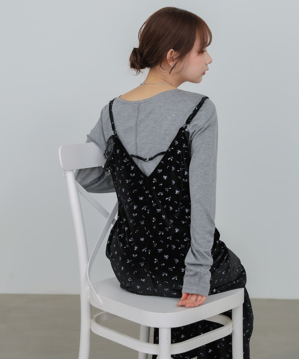 Bab Velvet Cami Dress with Small Floral Lace