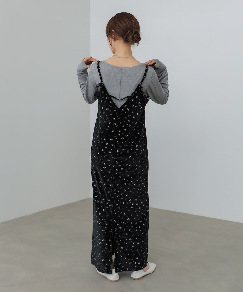 Bab Velvet Cami Dress with Small Floral Lace