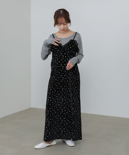 Bab Velvet Cami Dress with Small Floral Lace