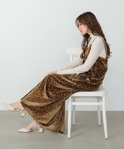 Bab Velvet Cami Dress with Small Floral Lace