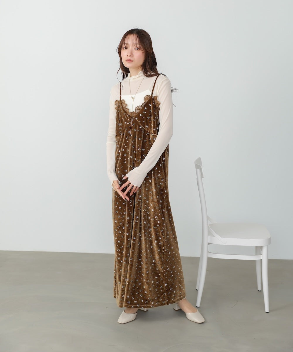 Bab Velvet Cami Dress with Small Floral Lace
