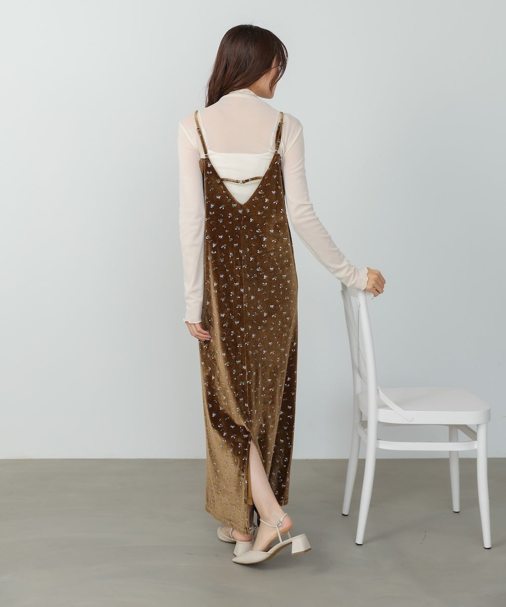 Bab Velvet Cami Dress with Small Floral Lace