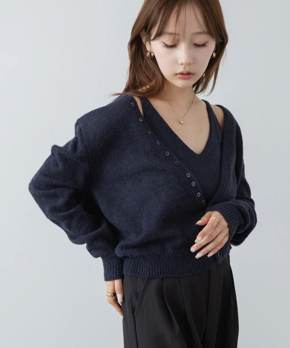 Bab Button Design Cami Knit Set