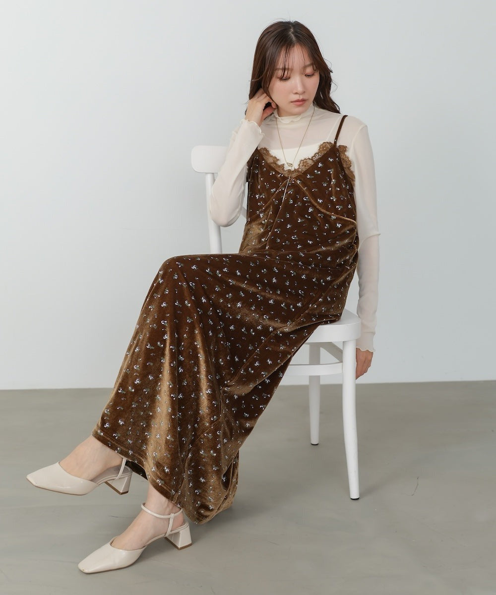 Bab Velvet Cami Dress with Small Floral Lace