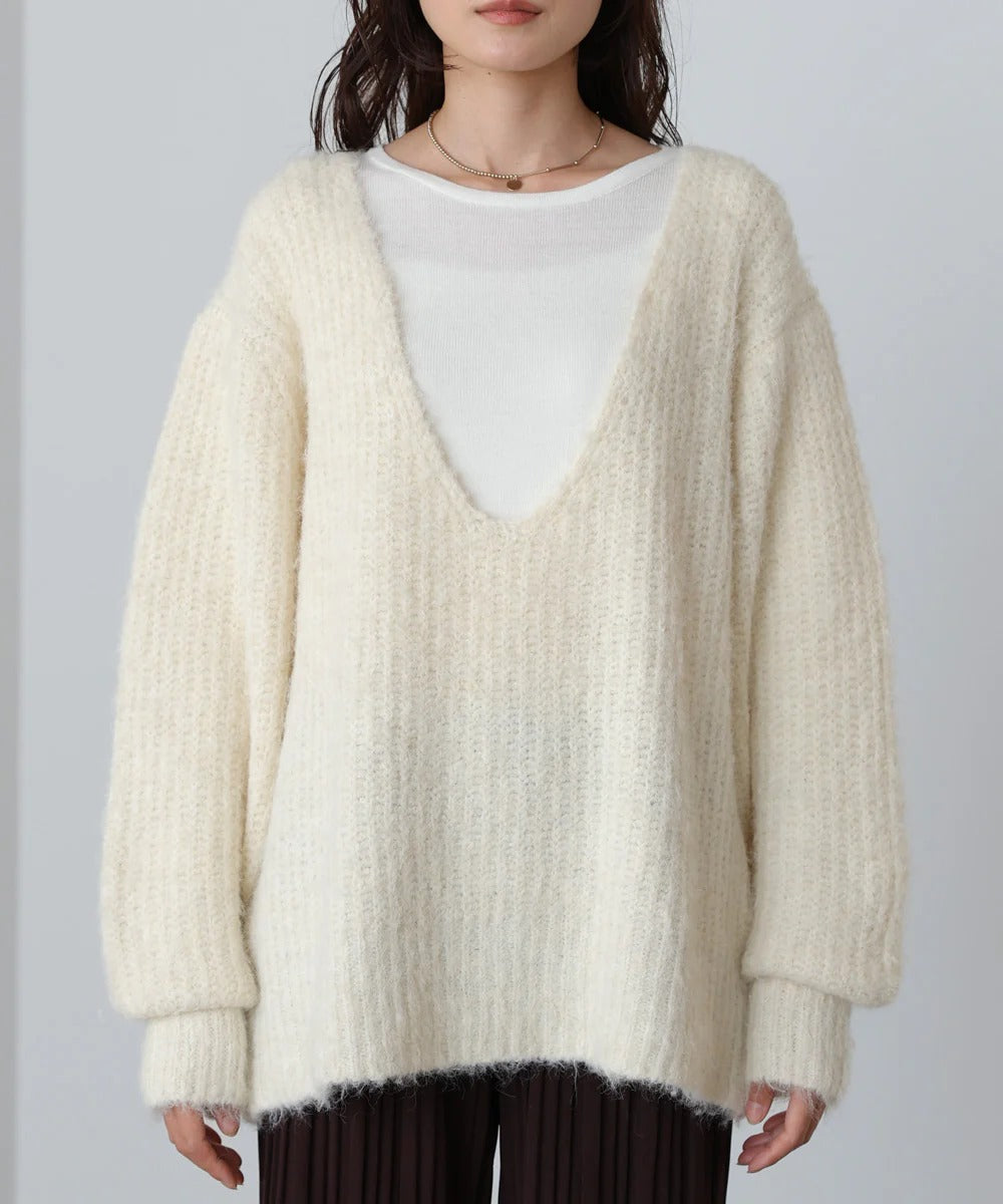 Bab Wide V-Neck Loose Knit Pullover