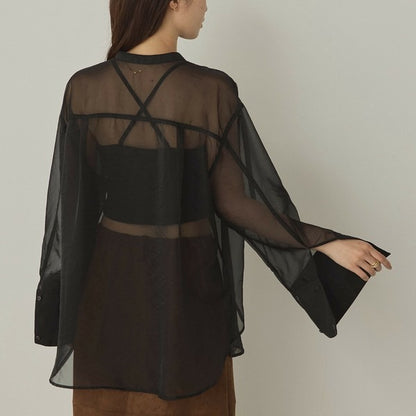 Hunch Shiny Sheer Washer Wide Cuff Shirt