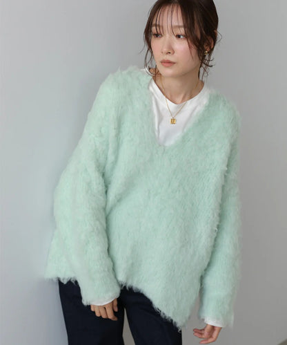 Bab Inner Set Keyhole Neck Scribble Knit Top