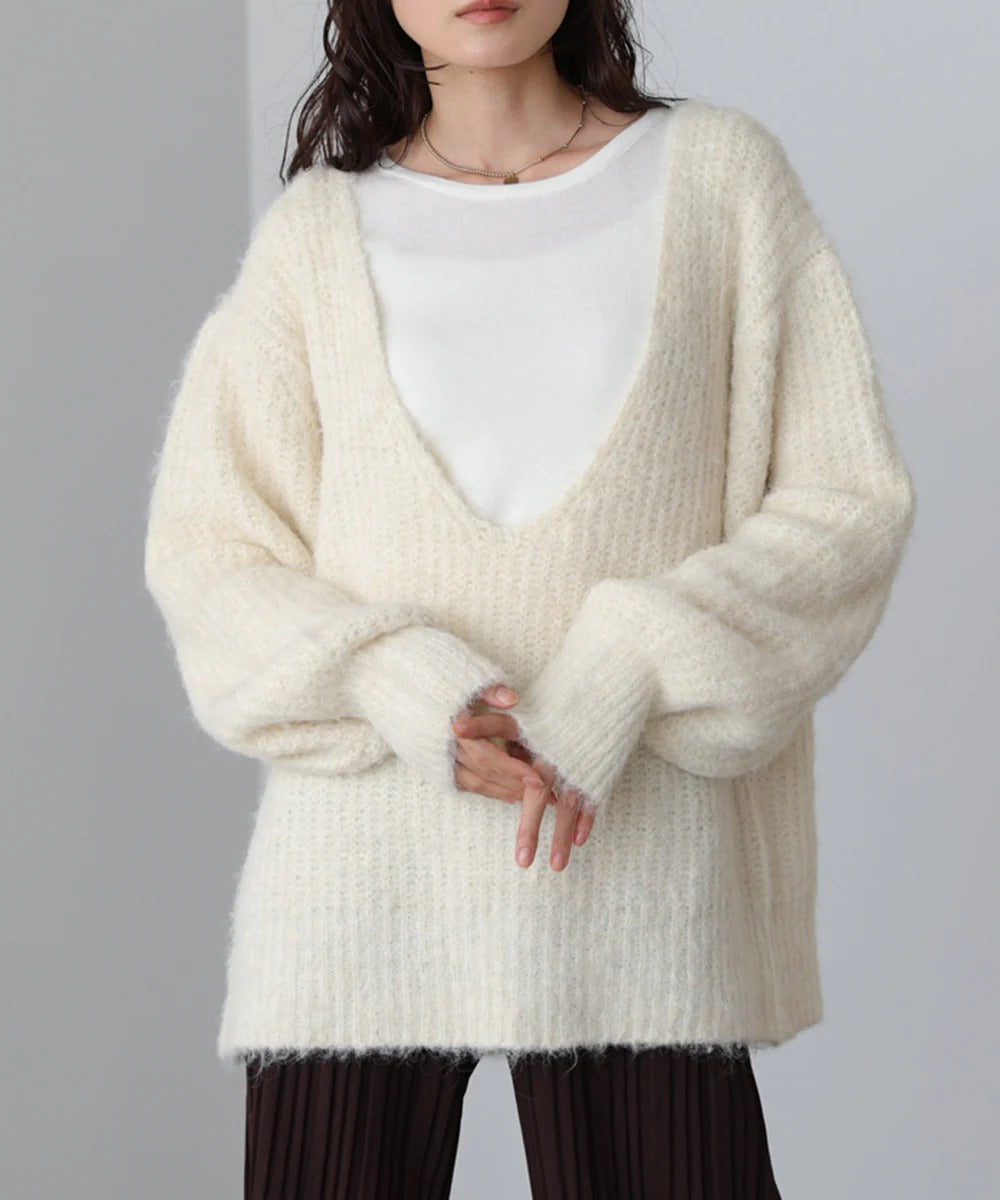 Bab Wide V-Neck Loose Knit Pullover
