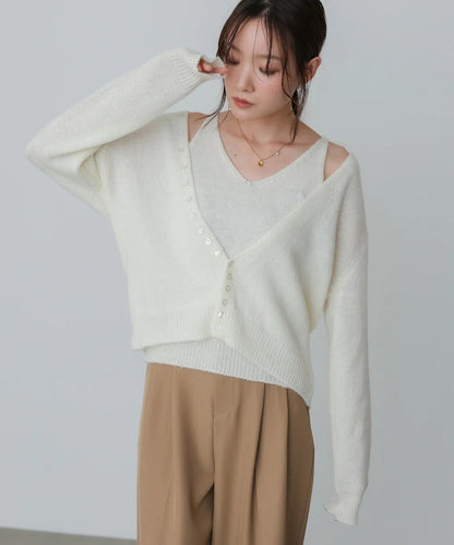 Bab Button Design Cami Knit Set