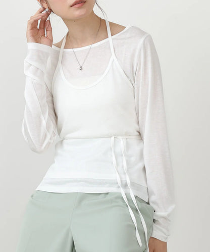 Women’s Long Sleeve Tie Waist Top – Casual Minimal Style