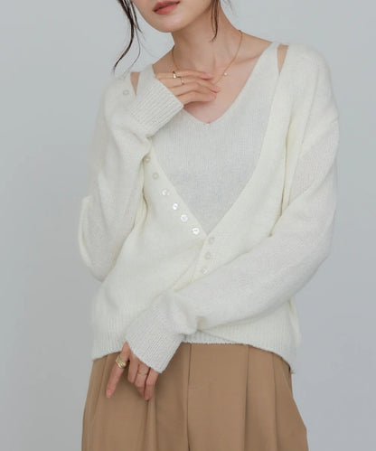 Bab Button Design Cami Knit Set