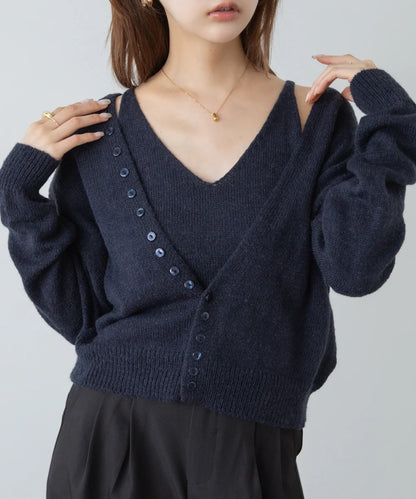 Bab Button Design Cami Knit Set