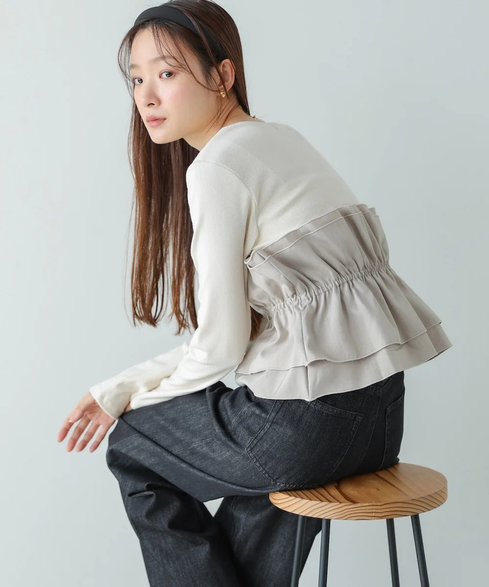 Women’s Long Sleeve Layered Top – Peplum Contrast Style