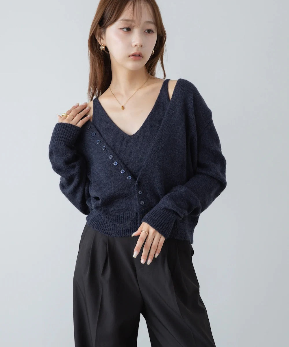 Bab Button Design Cami Knit Set