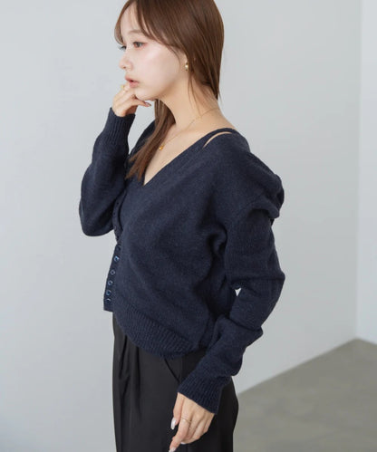 Bab Button Design Cami Knit Set