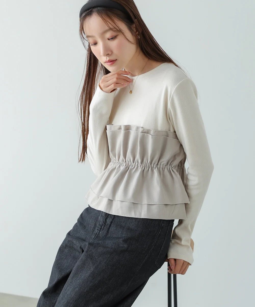 Women’s Long Sleeve Layered Top – Peplum Contrast Style
