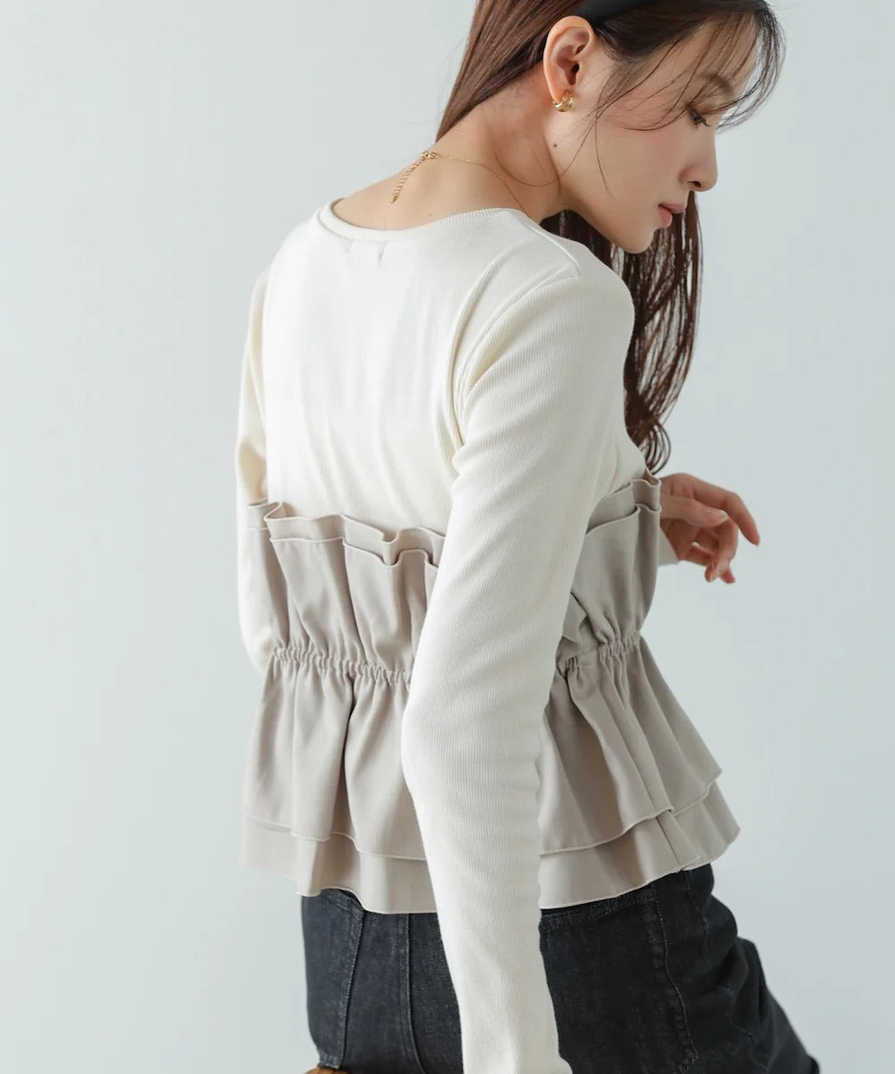 Women’s Long Sleeve Layered Top – Peplum Contrast Style